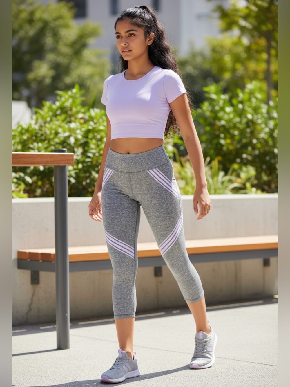 CALI Women's Stylish Gray Leggings with Pink Accents NWT (H)